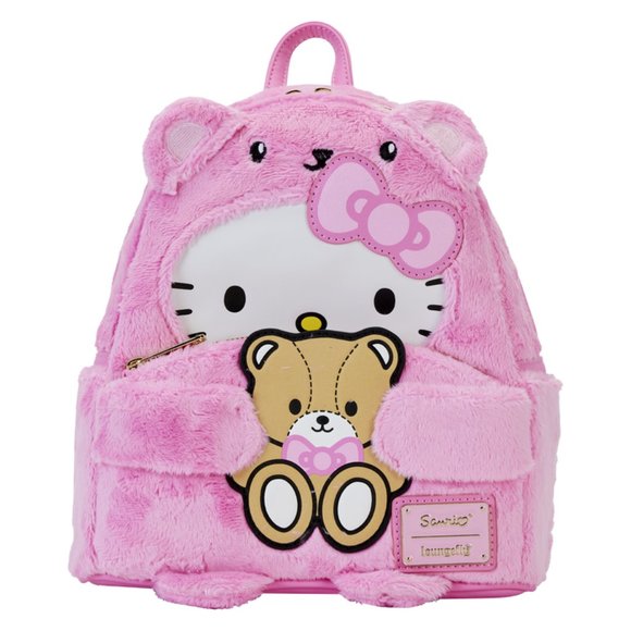 Hello Kitty Teddy Bear Cosplay Pink Plush Mini Backpack Loungefly & Sanrio New - Picture 3 of 11